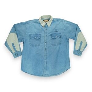VINTAGE Remington Denim Jean Hunting Shirt Mens Blue ~‎ Armpit to Armpit 27"